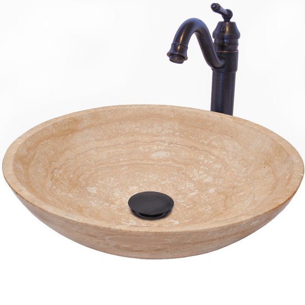 Novatto Beige Travertine Stone Vessel Sink Set, Oil Rubbed Bronze NSFC-BT359ORB